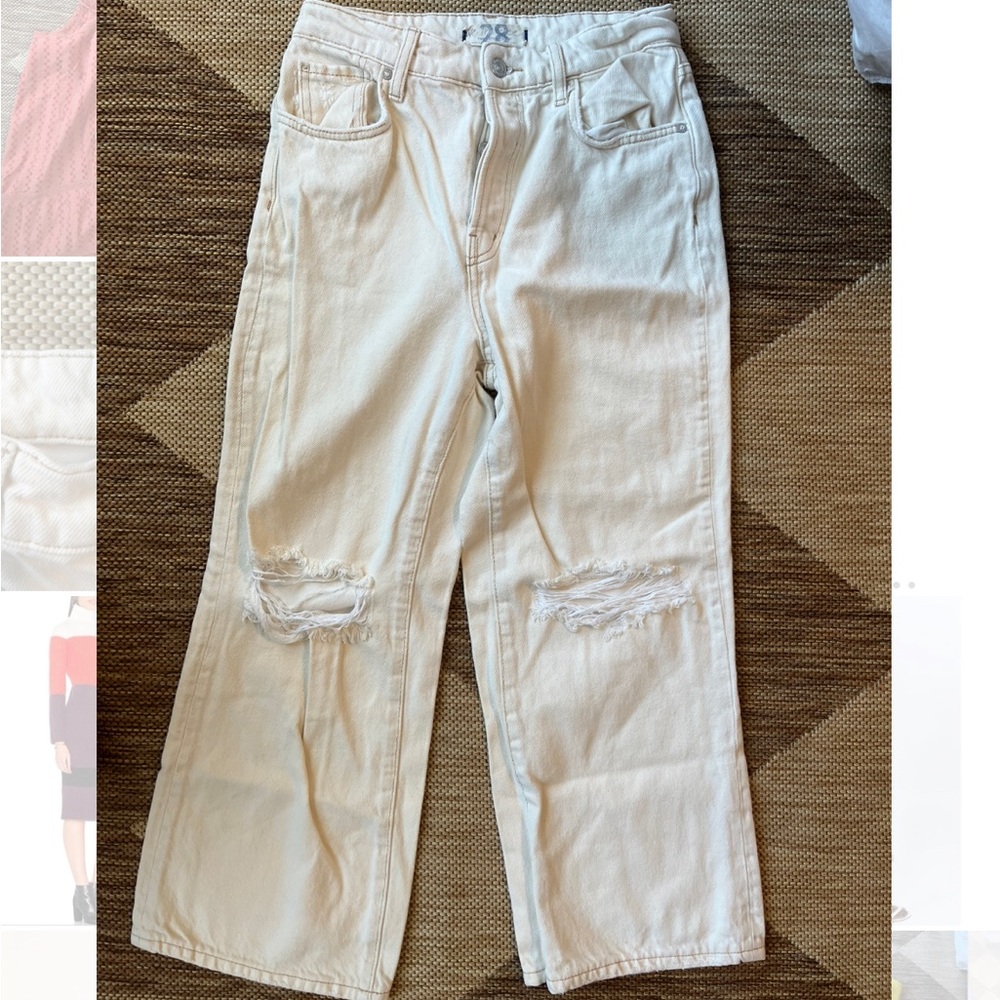 Free People We The Free White Distressed Boyfriend Denim Jeans Pants Size 28